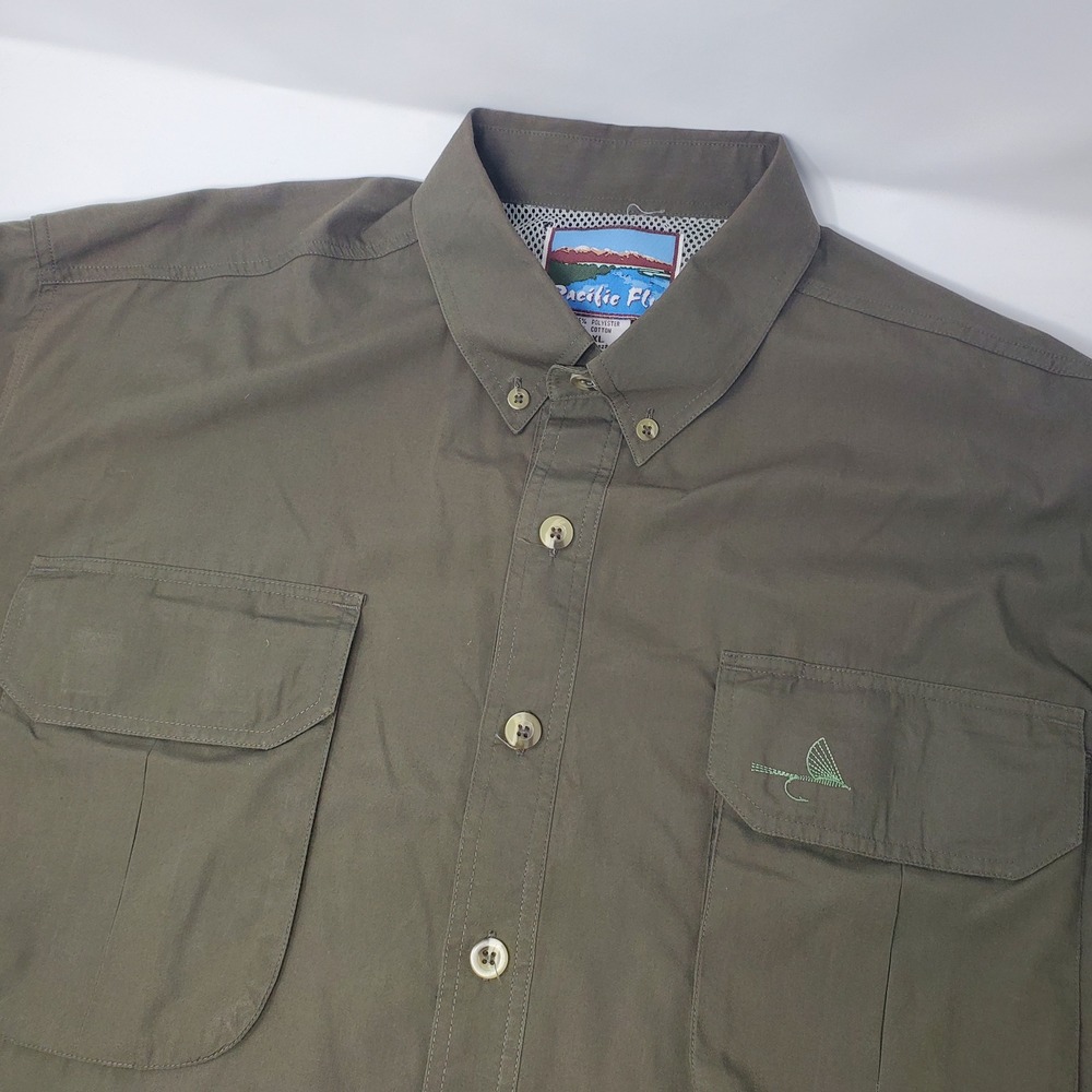 Pacific Fly Fishing Shirt Mens XL Olive Green Long Sleeve Vented Back